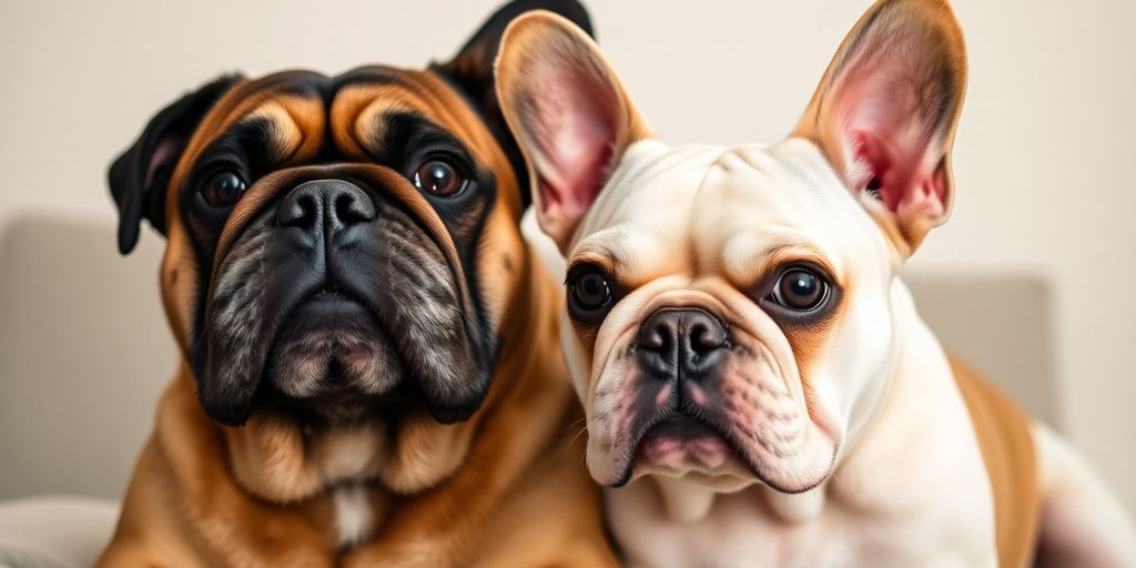 English Bulldog and French Bulldog side by side.